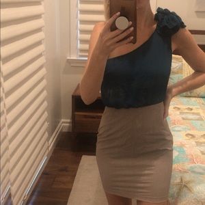 one sleeved two colored dress